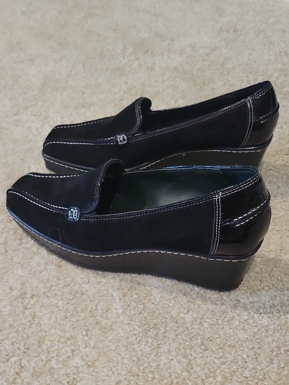 Donald J. Pliner Womens Black Suede Wedge Loafers